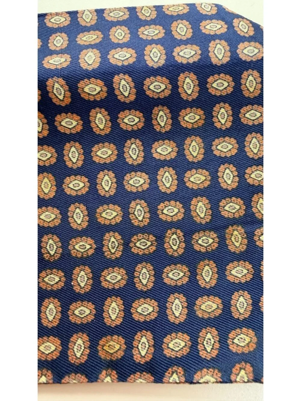 Hardy Amies Blue & Orange Geometric Pattern Scarf Ascot Tie